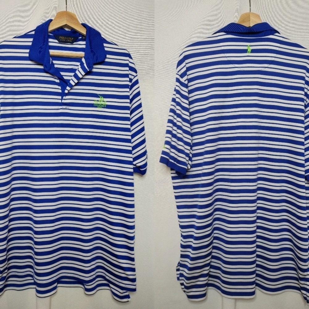 Ralph Lauren Polo Golf Blue White Short Sleeve Stripe XL 2015 US Open Chamber